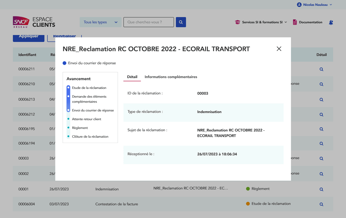 Détails d'une réclamation pro.reseau.sncf.fr